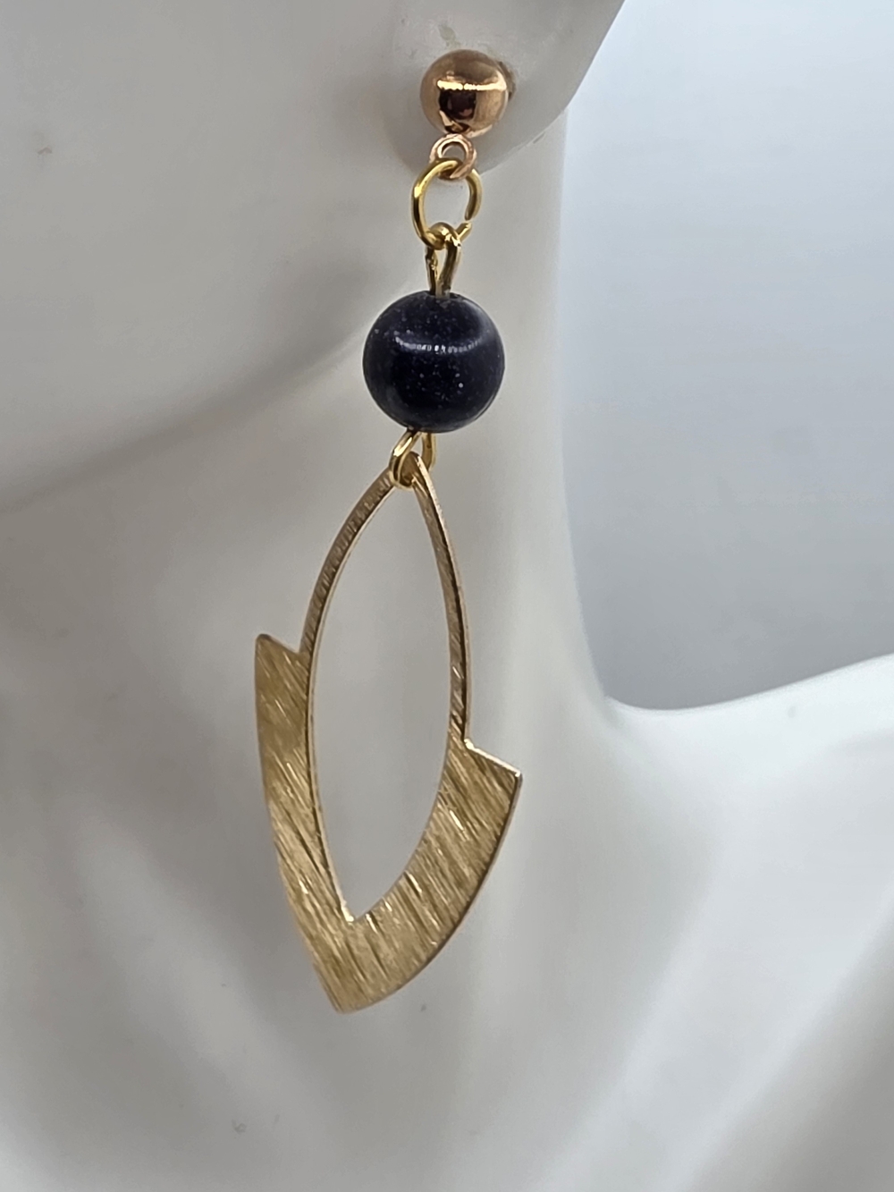 Gold Drop Earrings with Black Bead Accent - Women's Jewelry